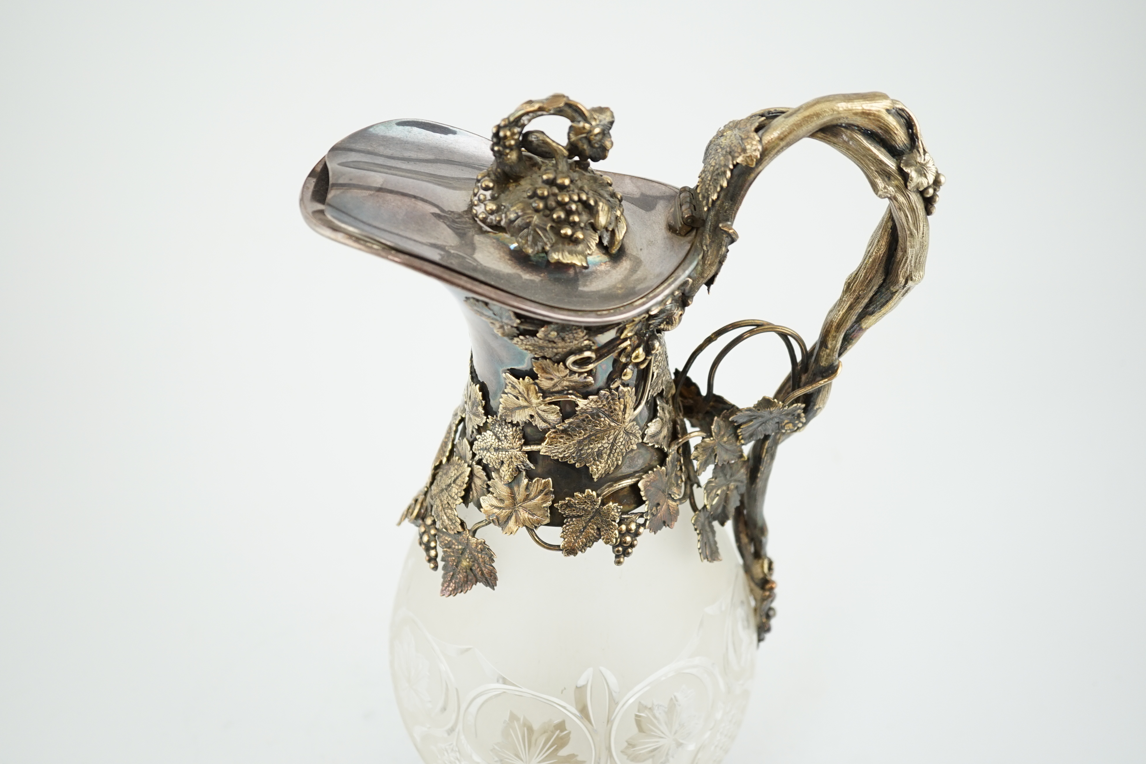 A large modern silver mounted frosted cut glass claret jug, by C.J. Vander Ltd